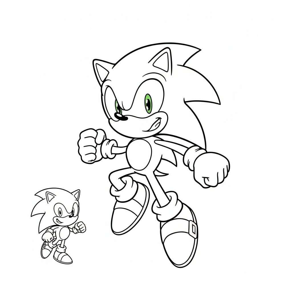 Desenho de Sonic para colorir correndo alegremente com expressão divertida