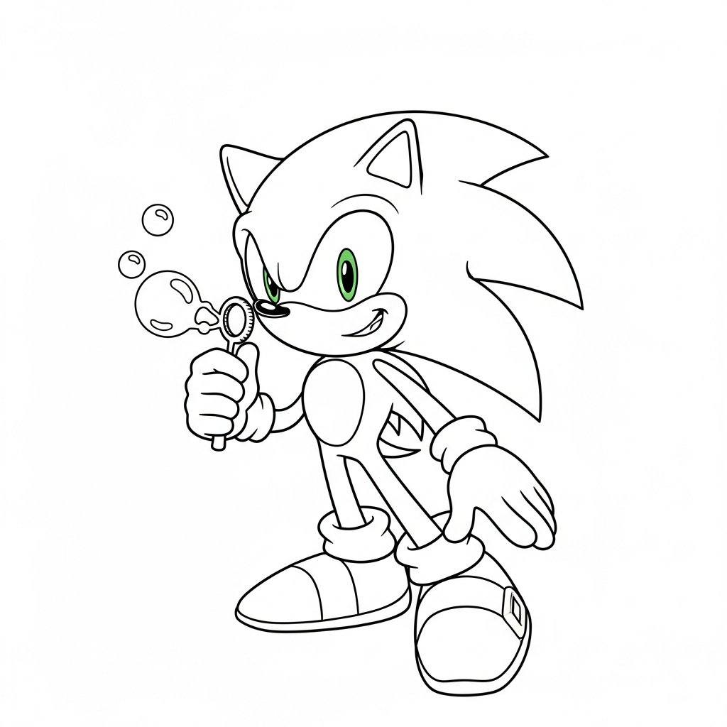 Desenho de Sonic para colorir fazendo bolhas de sabão alegremente