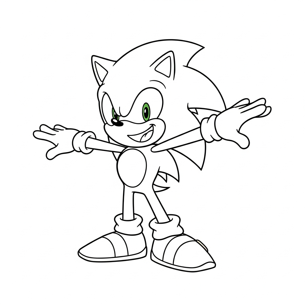 Desenho de Sonic para colorir bocejando e se espreguiçando relaxado