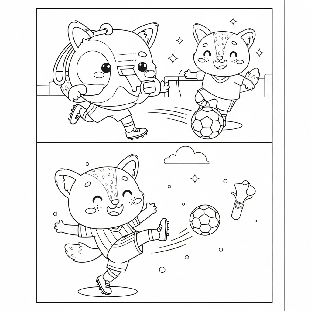 Desenho de apito arbitro para colorir chutando de letra entre peixes e corais.