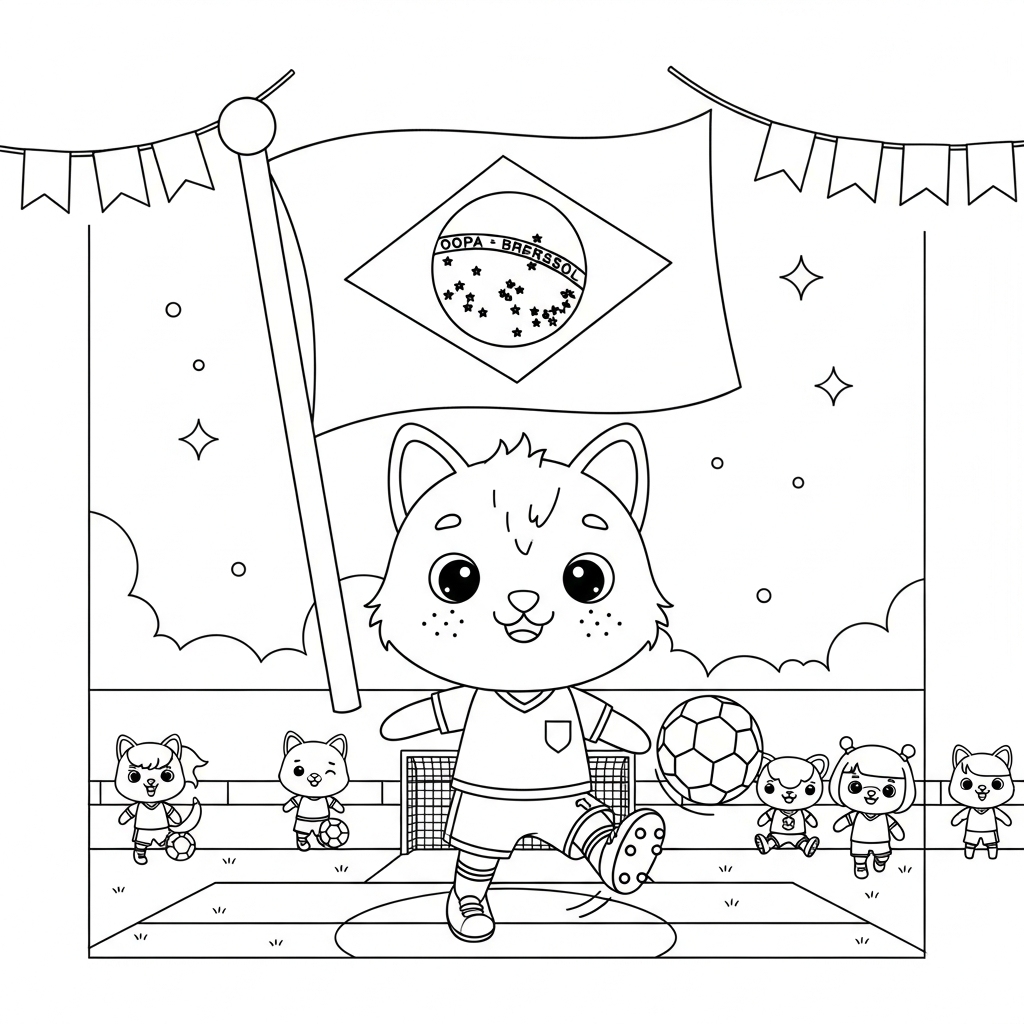 Desenho de bandeira do brasil para colorir fazendo embaixadinhas com uma bola