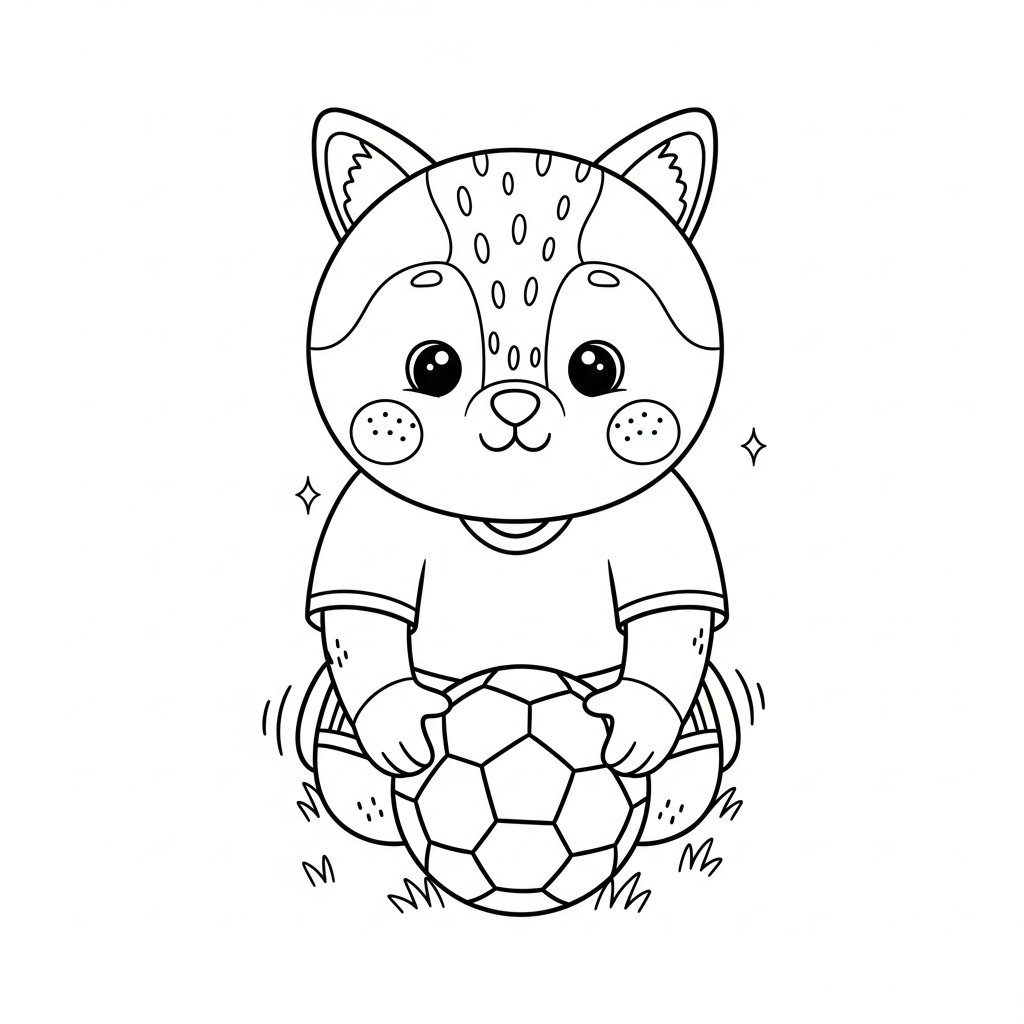 Desenho de bola de futebol para colorir arrumando falta com bandeirinhas de festa flutuando