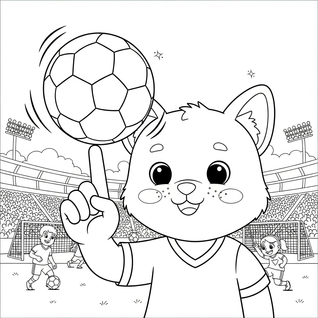 Desenho de bola de futebol para colorir girando bola no dedo com troféu e medalha
