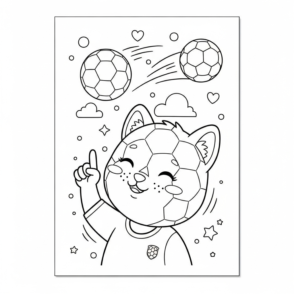 Desenho de bola de futebol para colorir apontando para o céu alegremente