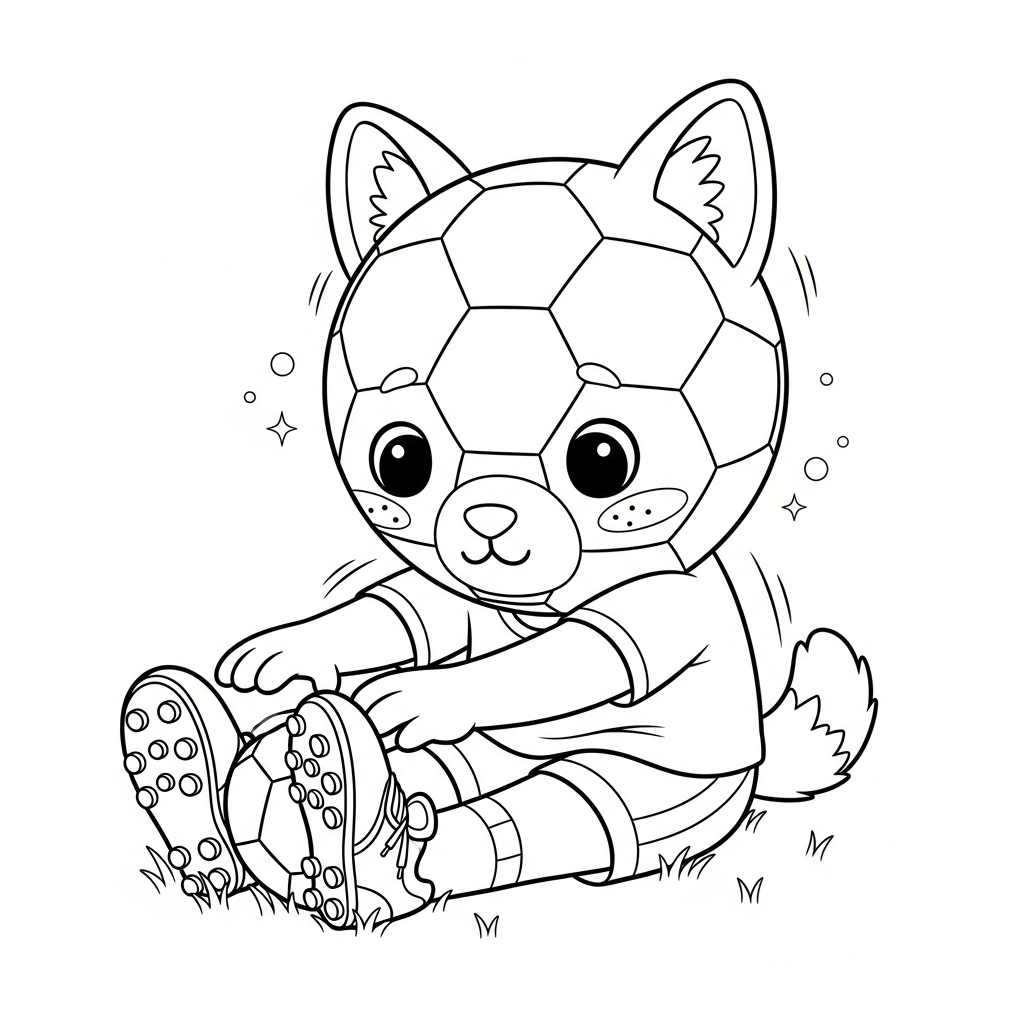 Desenho de bola de futebol para colorir alongando a perna sentado