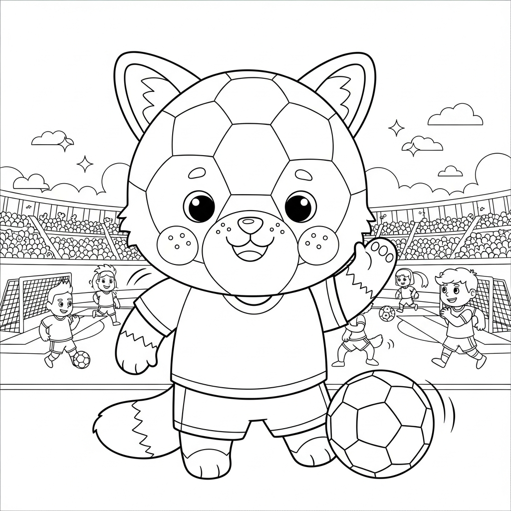 Desenho de bola de futebol para colorir sendo trocado, com bolas e estrelas decorativas.
