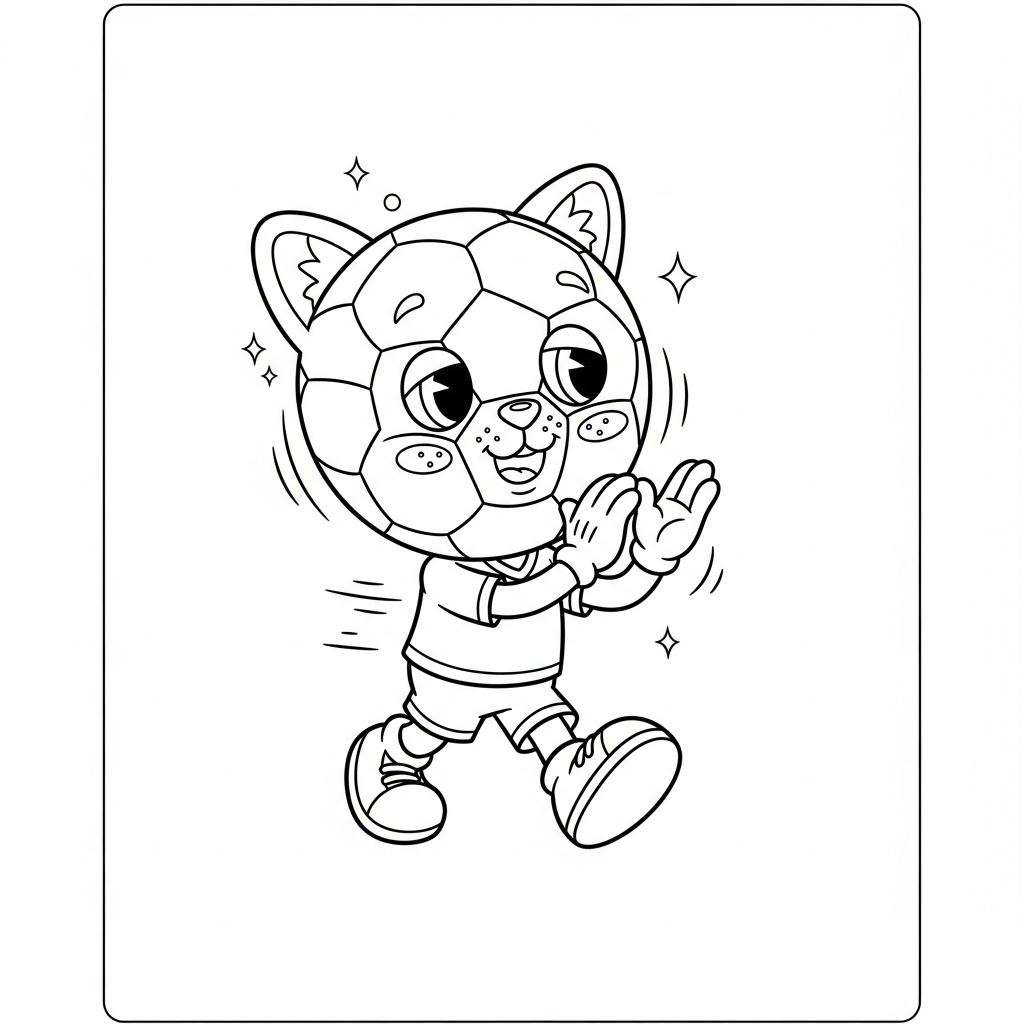 Desenho de bola de futebol para colorir sendo trocado ao sair do campo com bandeirinhas.