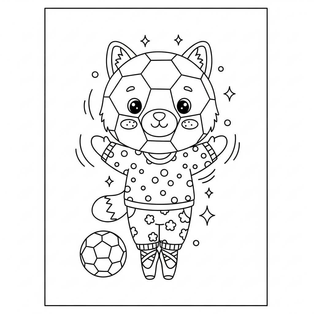 Desenho de bola de futebol para colorir dançando balé no círculo central do campo