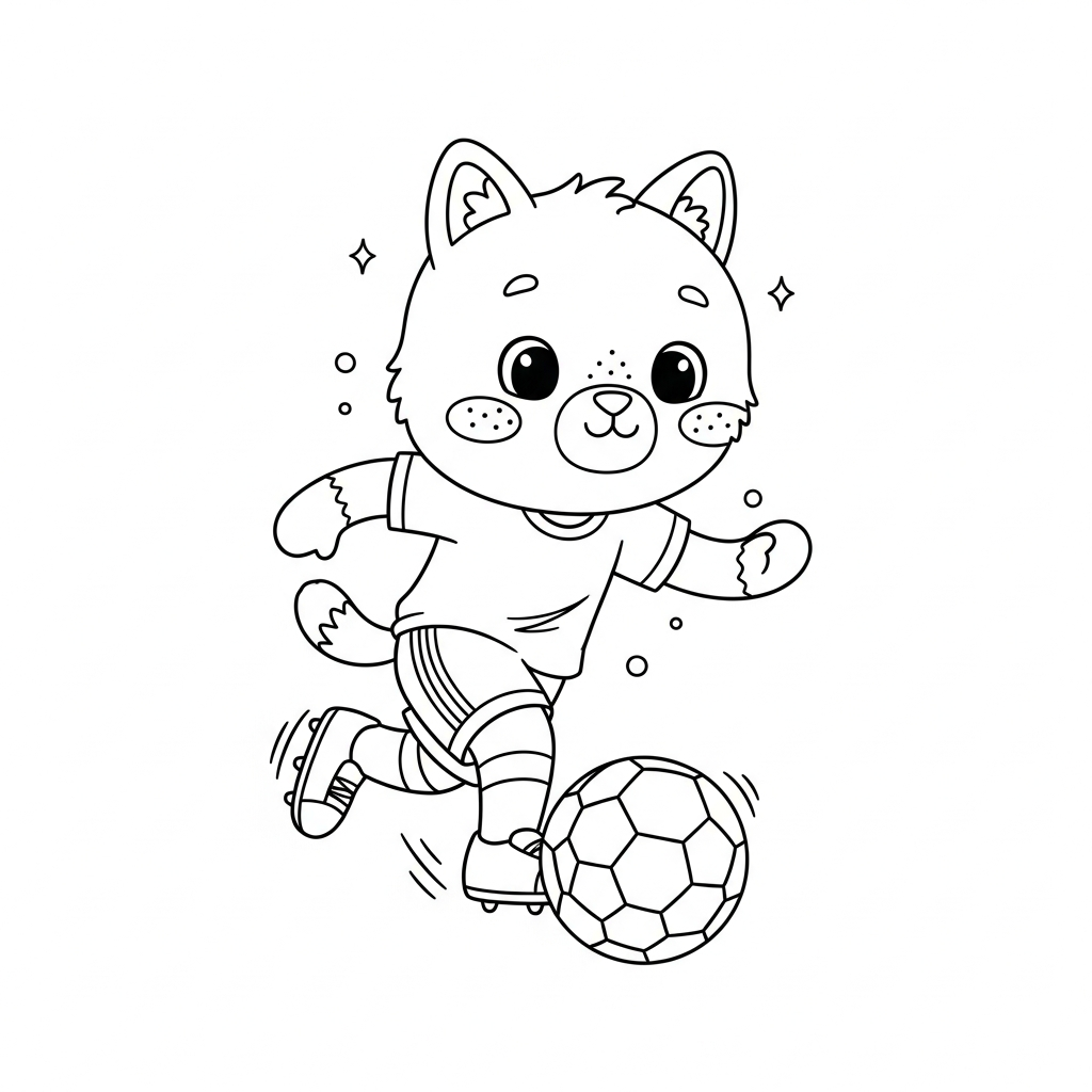 Desenho de bola de futebol para colorir driblando no pé direito em estádio lotado