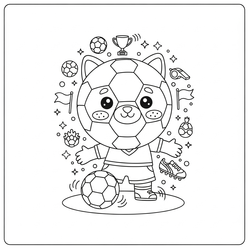 Desenho de bola de futebol para colorir protegendo a bola na área pequena frente ao gol