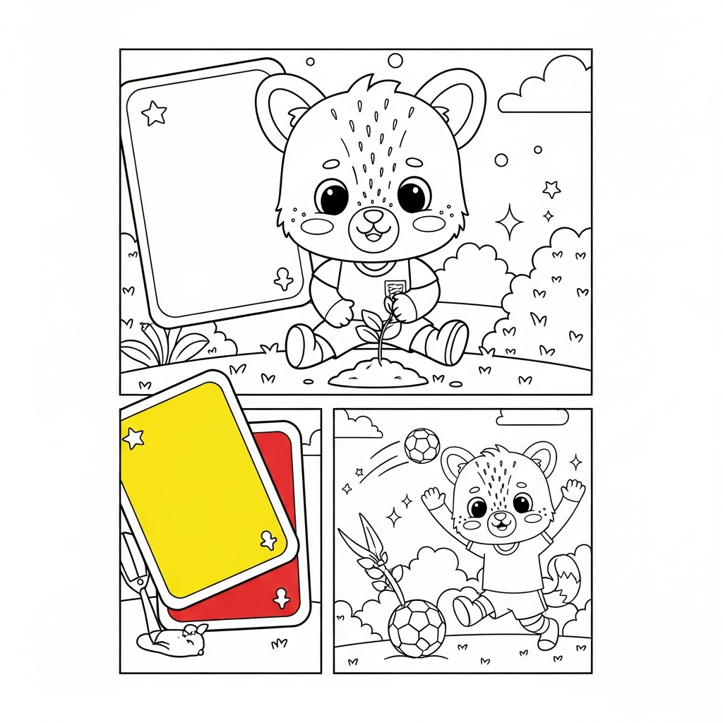 Desenho de cartoes amarelo vermelho para colorir plantando semente no canteiro com bolas e estrelas