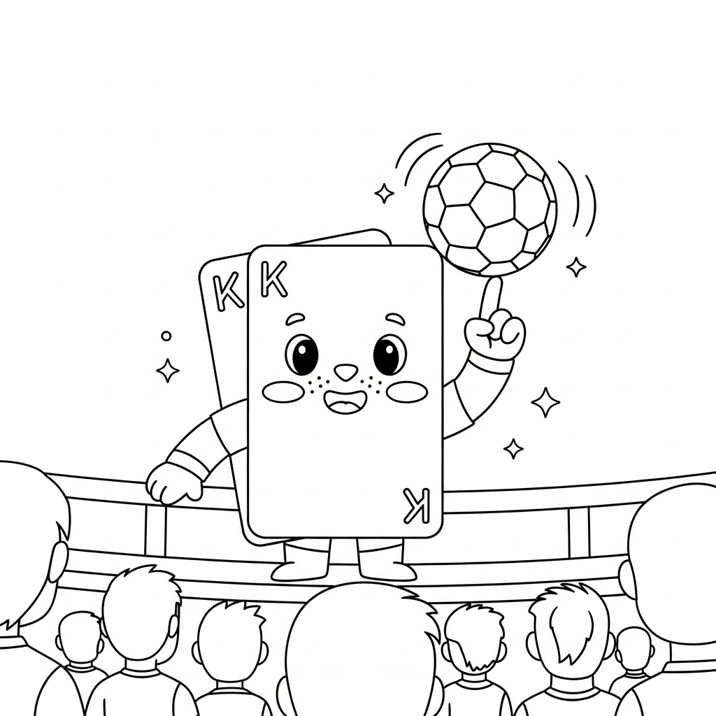 Desenho de cartões amarelo vermelho para colorir girando bola no dedo em campo gramado