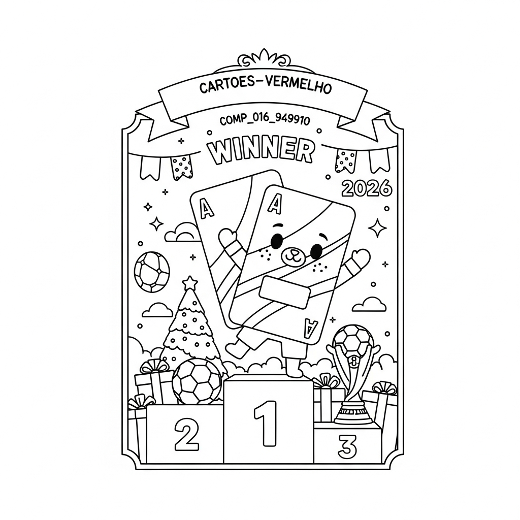Desenho de cartões amarelo e vermelho para colorir subindo no pódio em estádio lotado