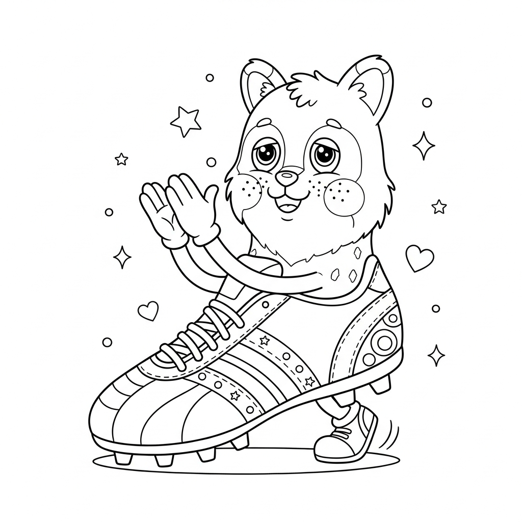 Desenho de chuteira para colorir sendo trocado ao sair do campo com estrelinhas e corações
