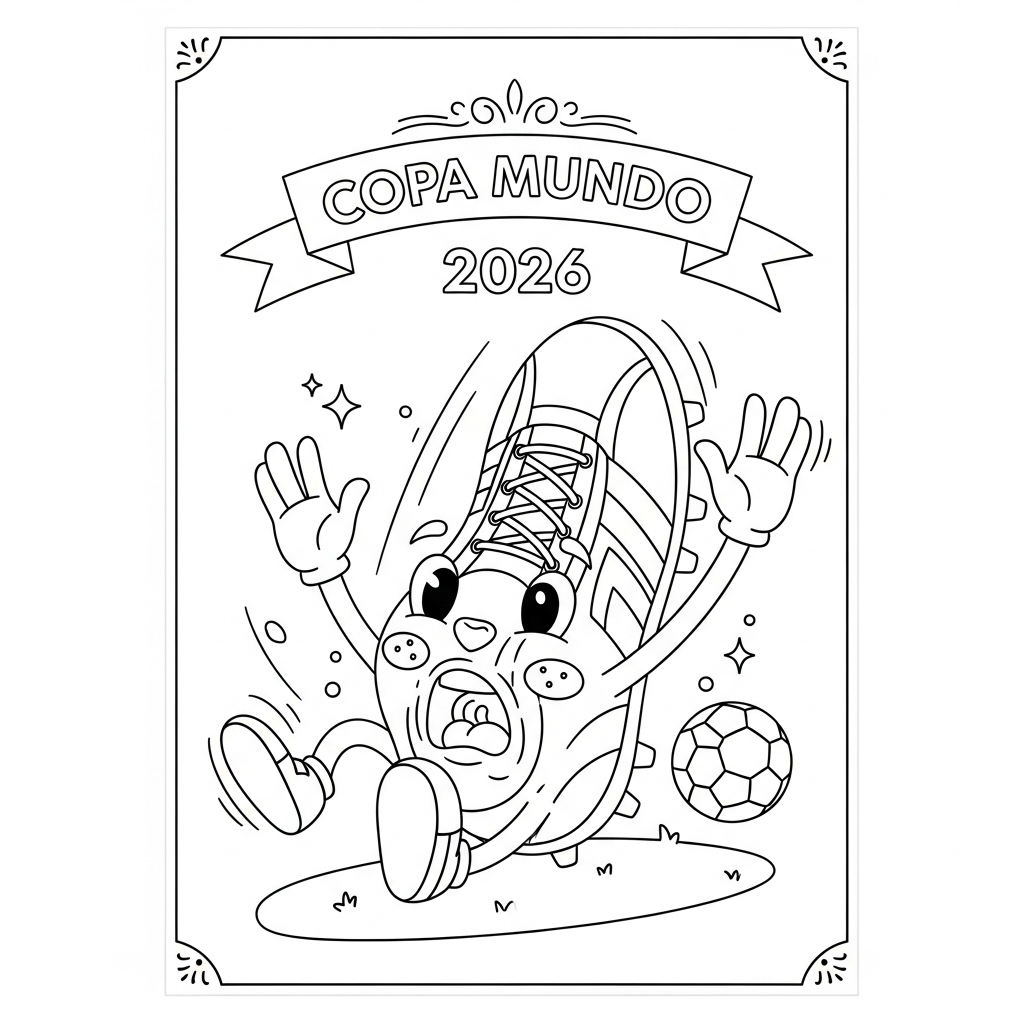 Desenho de chuteira para colorir caindo simulando falta perto de apito pequeno