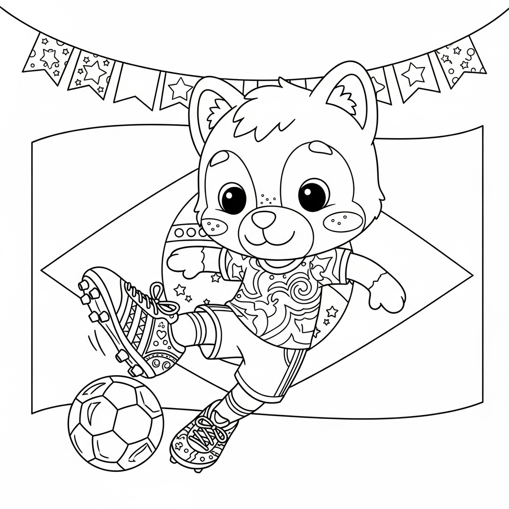 Desenho de chuteira para colorir desarmando com pé esquerdo em campo gramado vazio.