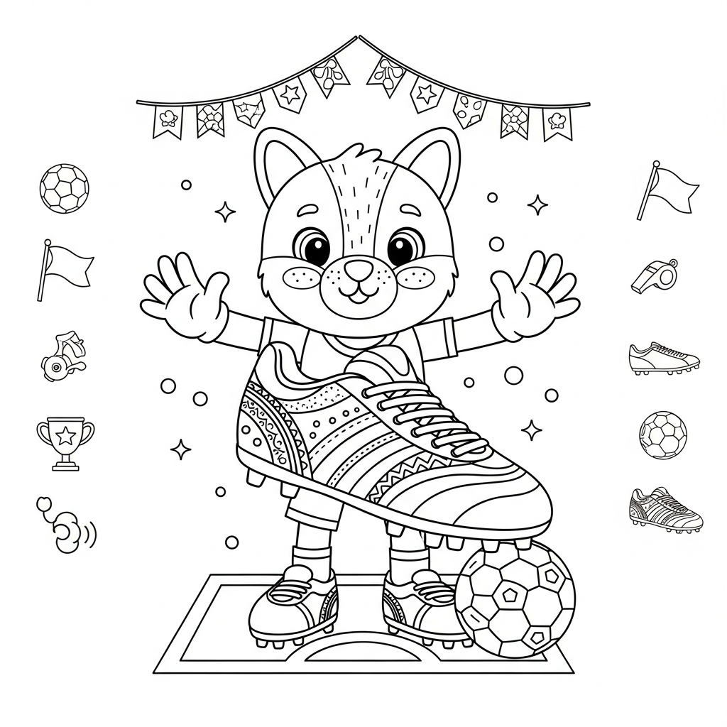 Desenho de chuteira para colorir protegendo o gol na linha em cozinha decorada para a Copa