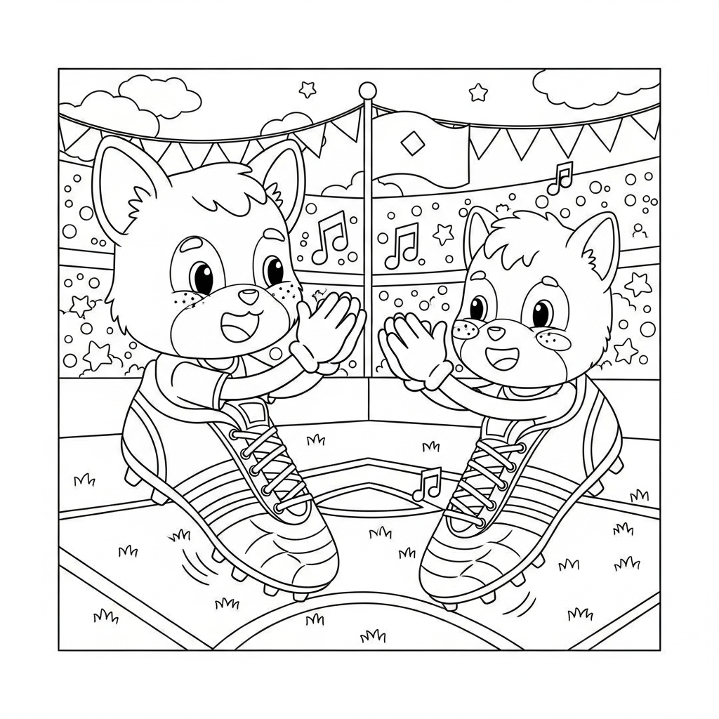 Desenho de chuteira para colorir batendo palmas ritmadas no canto do escanteio.