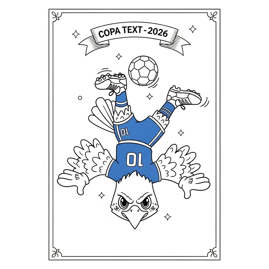 Desenho de Clutch mascote Copa 2026 para colorir chutando de bicicleta no ar