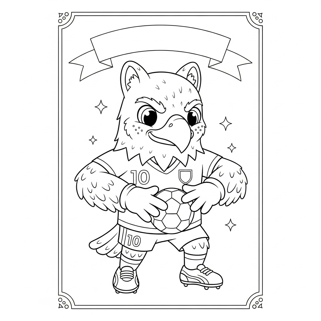 Desenho de Clutch mascote Copa 2026 para colorir amortecendo bola no peito