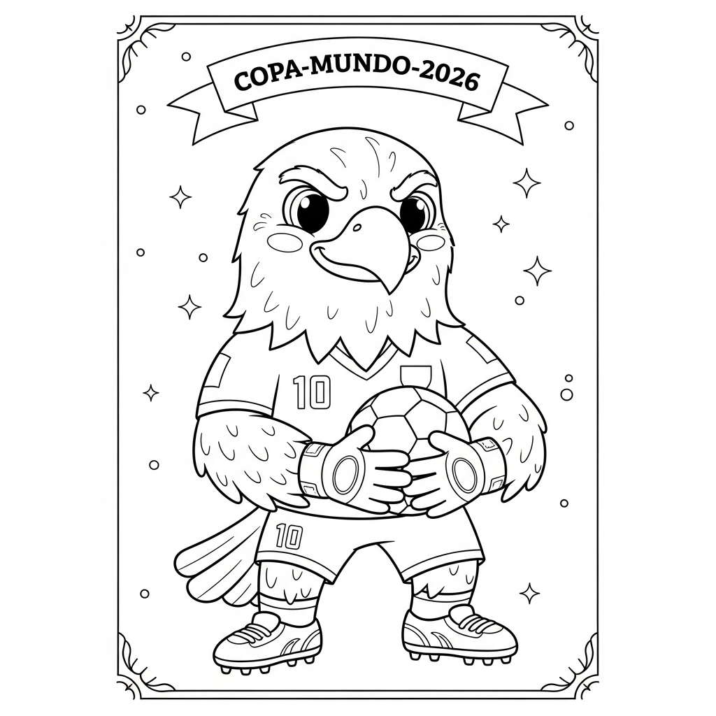 Desenho de Clutch mascote da Copa 2026 para colorir segurando bola no peito