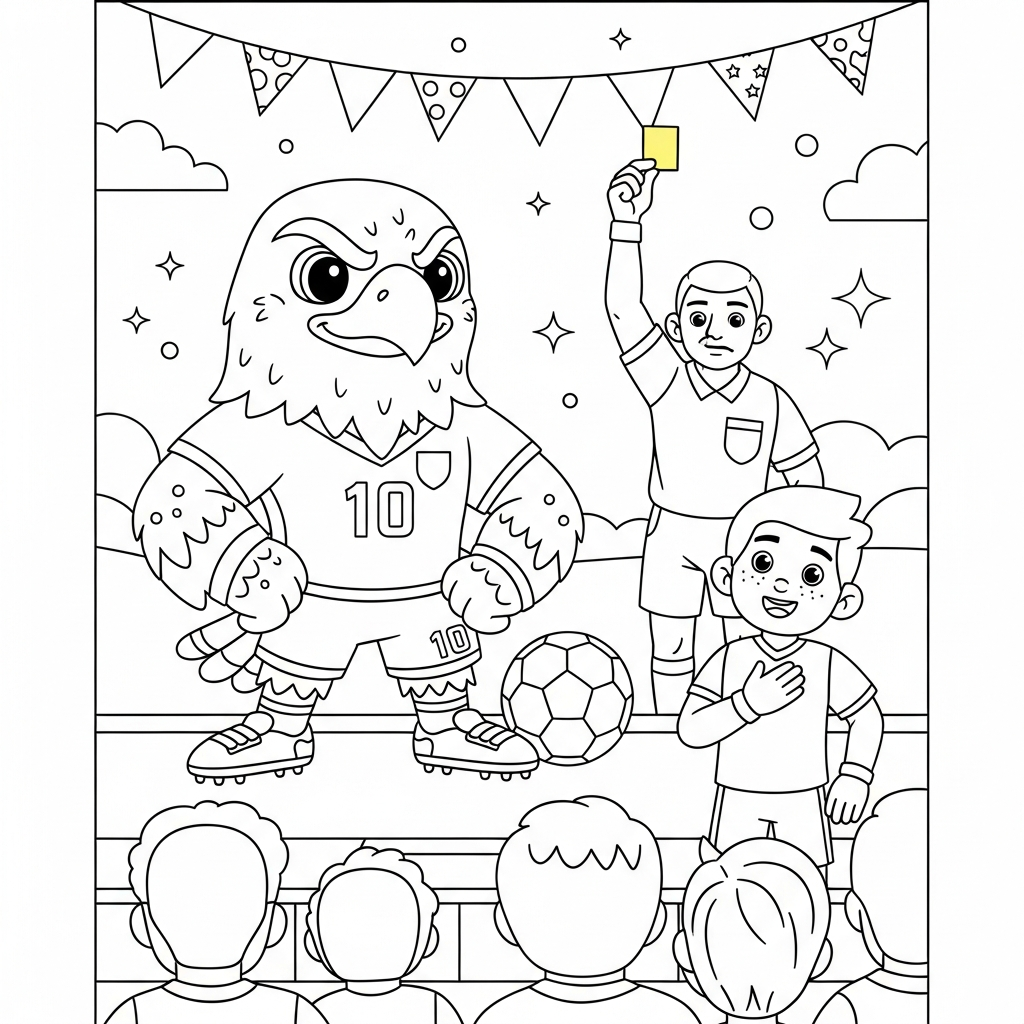 Desenho de Clutch Mascote Copa 2026 para colorir recebendo cartão amarelo