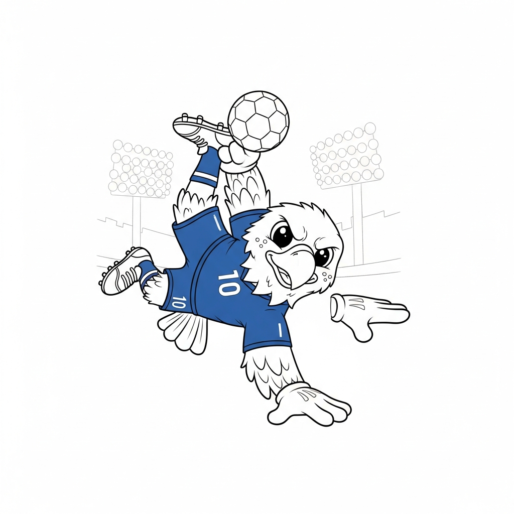 Desenho de Clutch mascote Copa 2026 para colorir chutando bicicleta na escola decorada