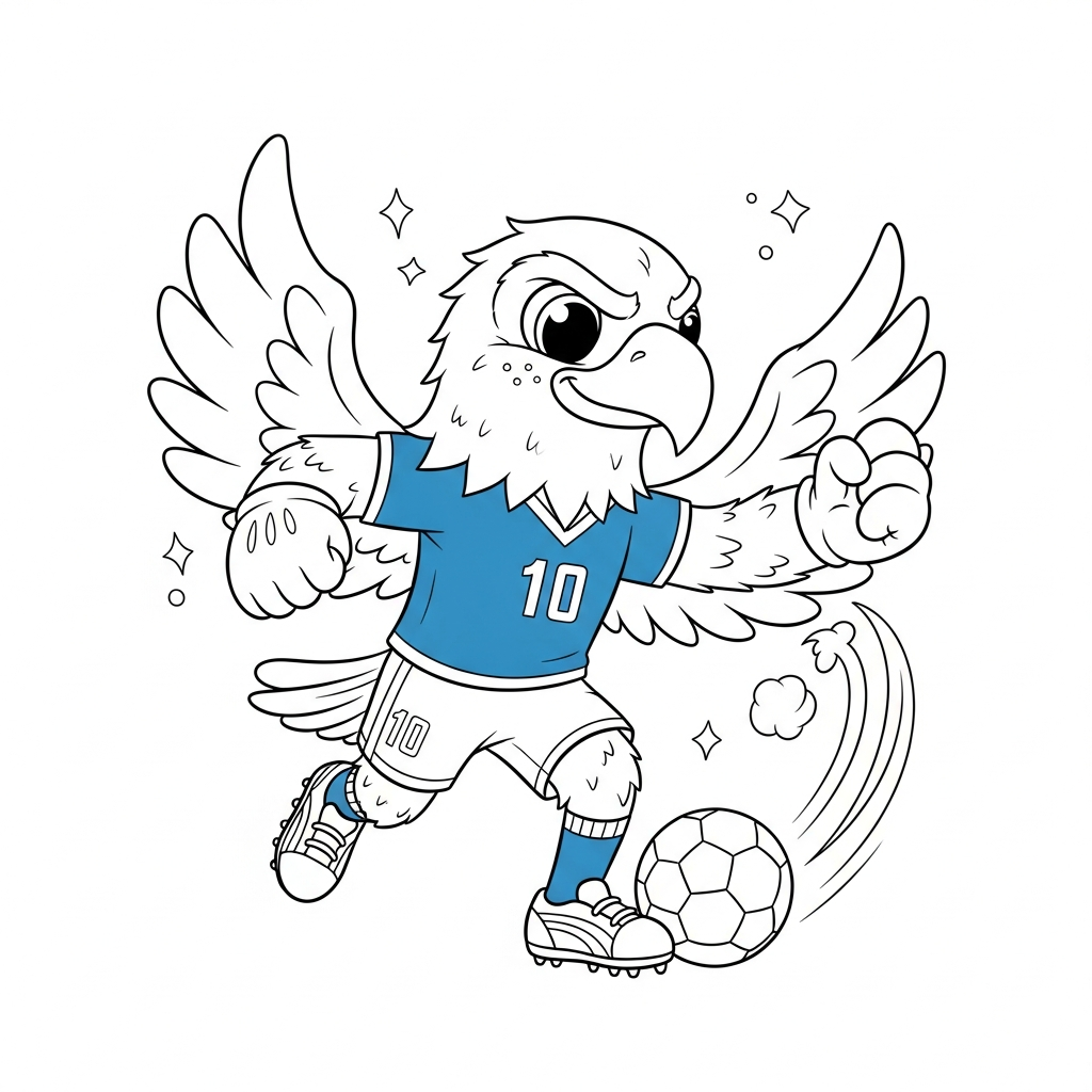 Desenho de Clutch mascote Copa 2026 para colorir dando passe longo de trivela na cozinha decorada