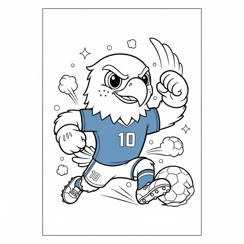 Desenho de clutch mascote copa 2026 para colorir correndo contra-ataque em avenida com torcida