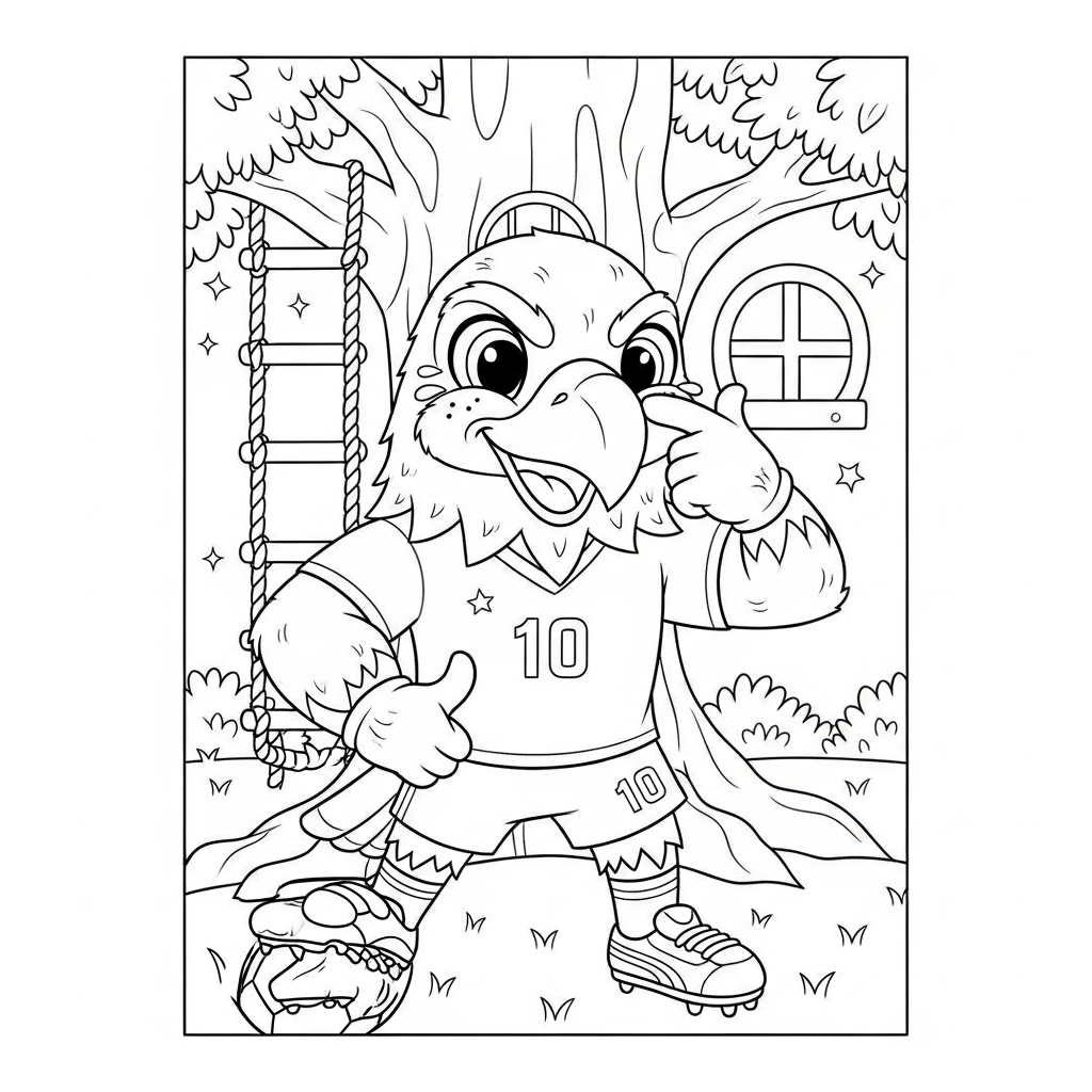 Desenho de clutch mascote copa 2026 para colorir imitando bebê chorando na casa na árvore