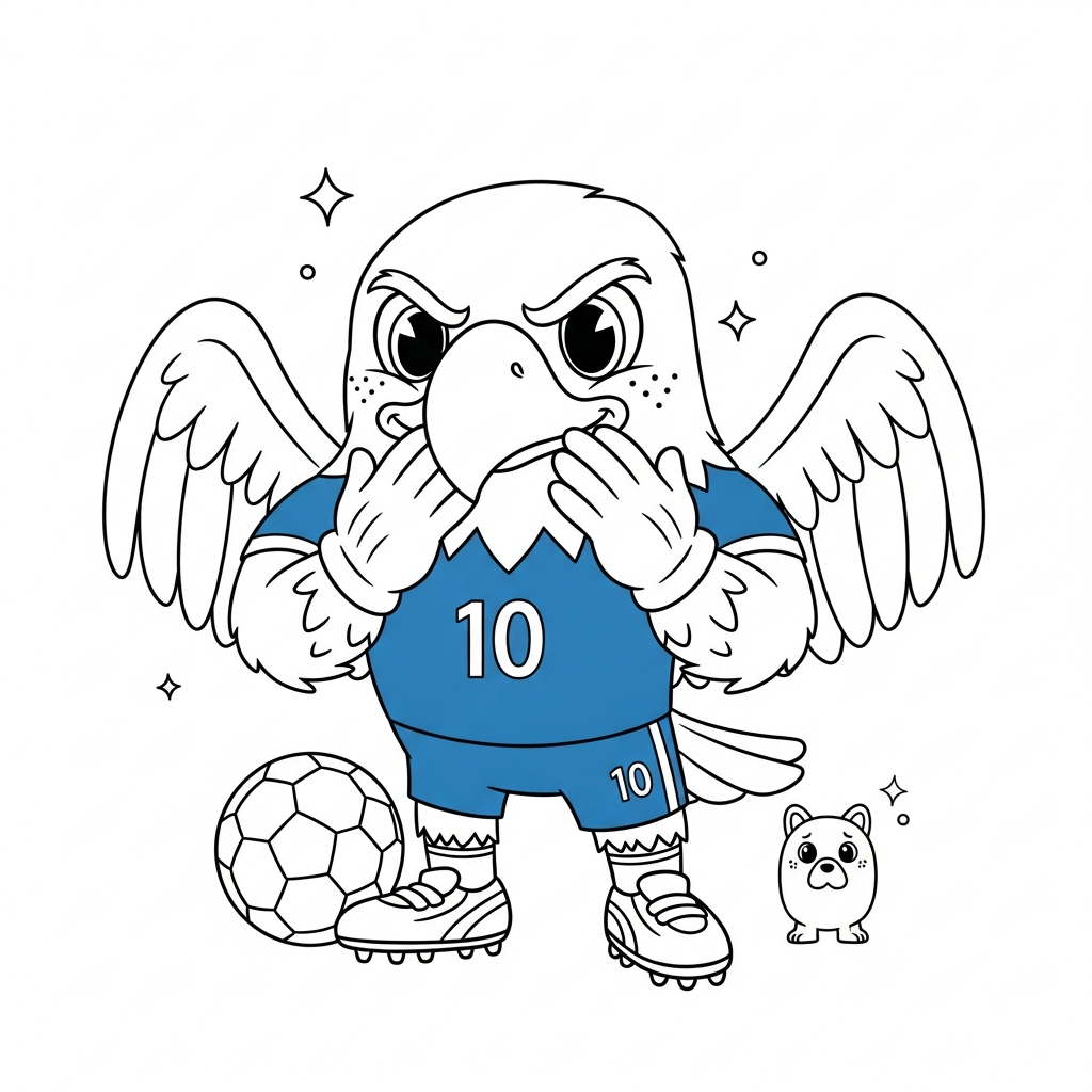 Desenho de Clutch mascote Copa 2026 para colorir assistindo nervoso na praça