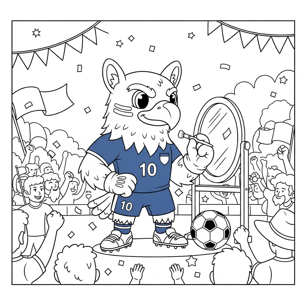 Desenho de Clutch mascote Copa 2026 para colorir pintando o rosto na avenida com torcida