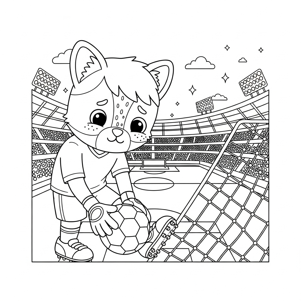 Desenho de estádio de futebol para colorir tirando bola da rede triste com apito pequeno