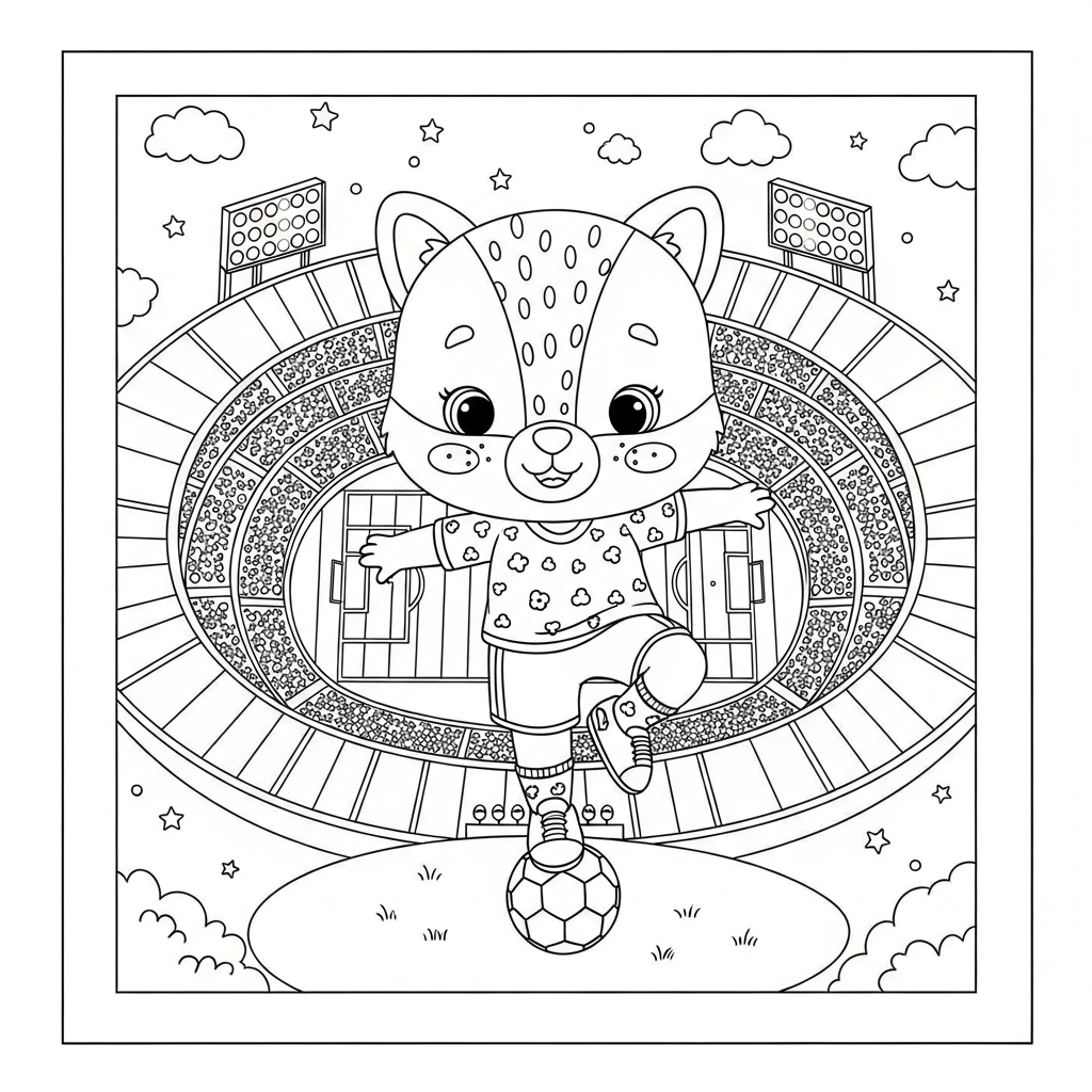 Desenho de estadio de futebol para colorir pedalando sobre a bola no túnel de entrada