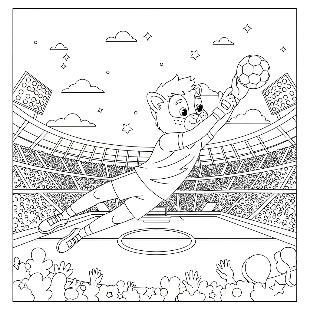 Desenho de estadio de futebol para colorir defendendo com mergulho à esquerda na avenida.