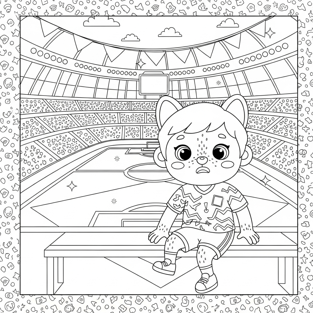 Desenho de estadio de futebol para colorir aguardando para entrar em campo no navio pirata.