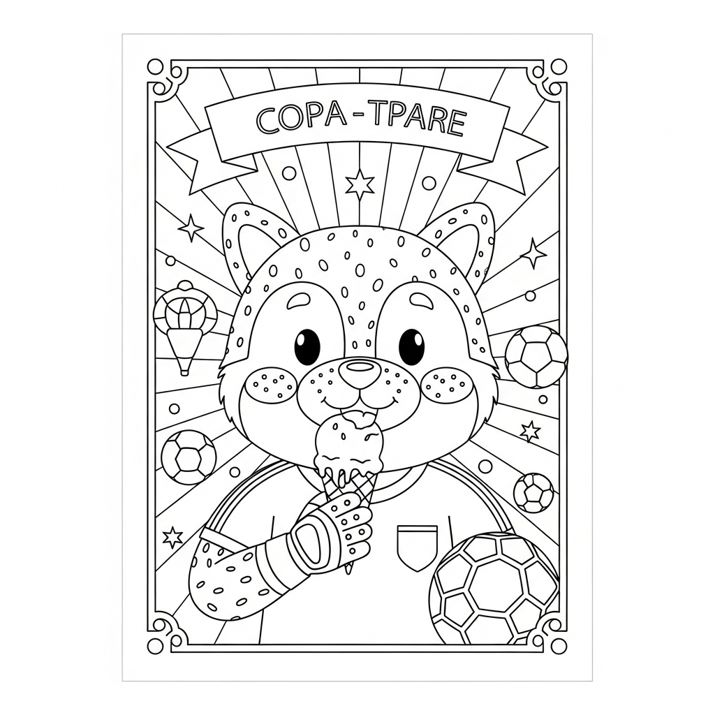 Desenho de goleiro para colorir comendo uma casquinha de sorvete feliz