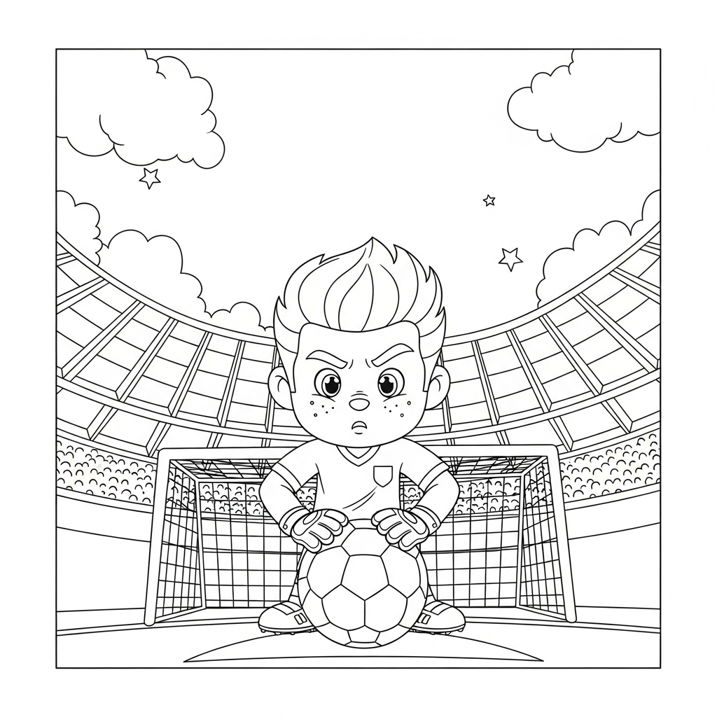 Desenho de goleiro para colorir preparando-se para cobrar pênalti com apito pequeno