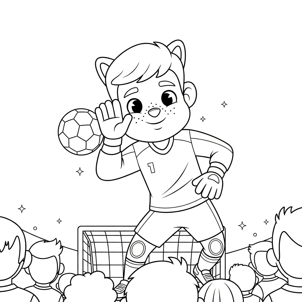 Desenho de goleiro para colorir com mão no ouvido em gesto cala-boca