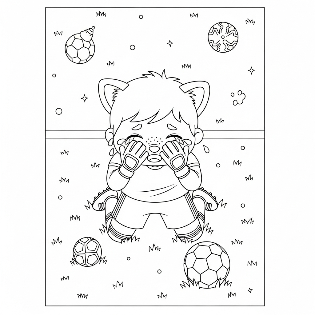 Desenho de goleiro para colorir chorando de joelhos no gramado