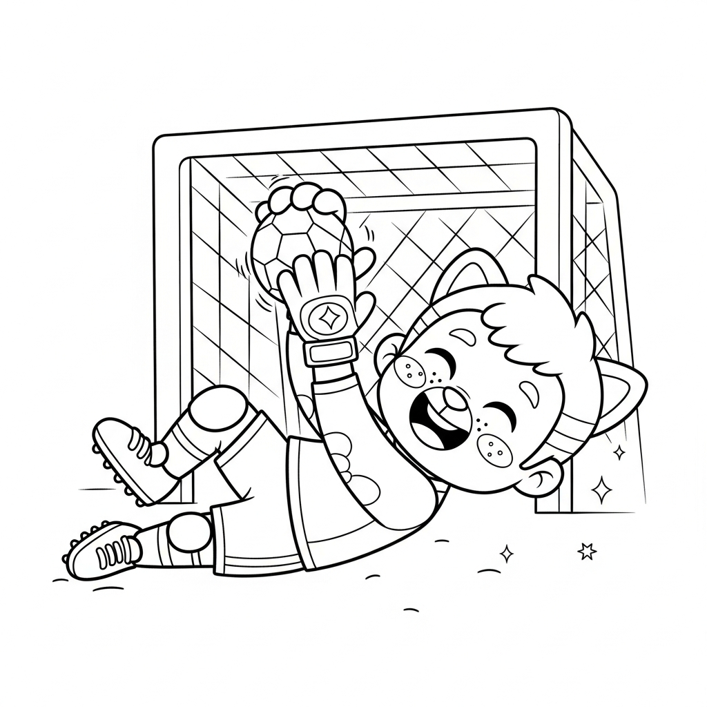 Desenho de goleiro para colorir rindo deitado entre peixes e corais