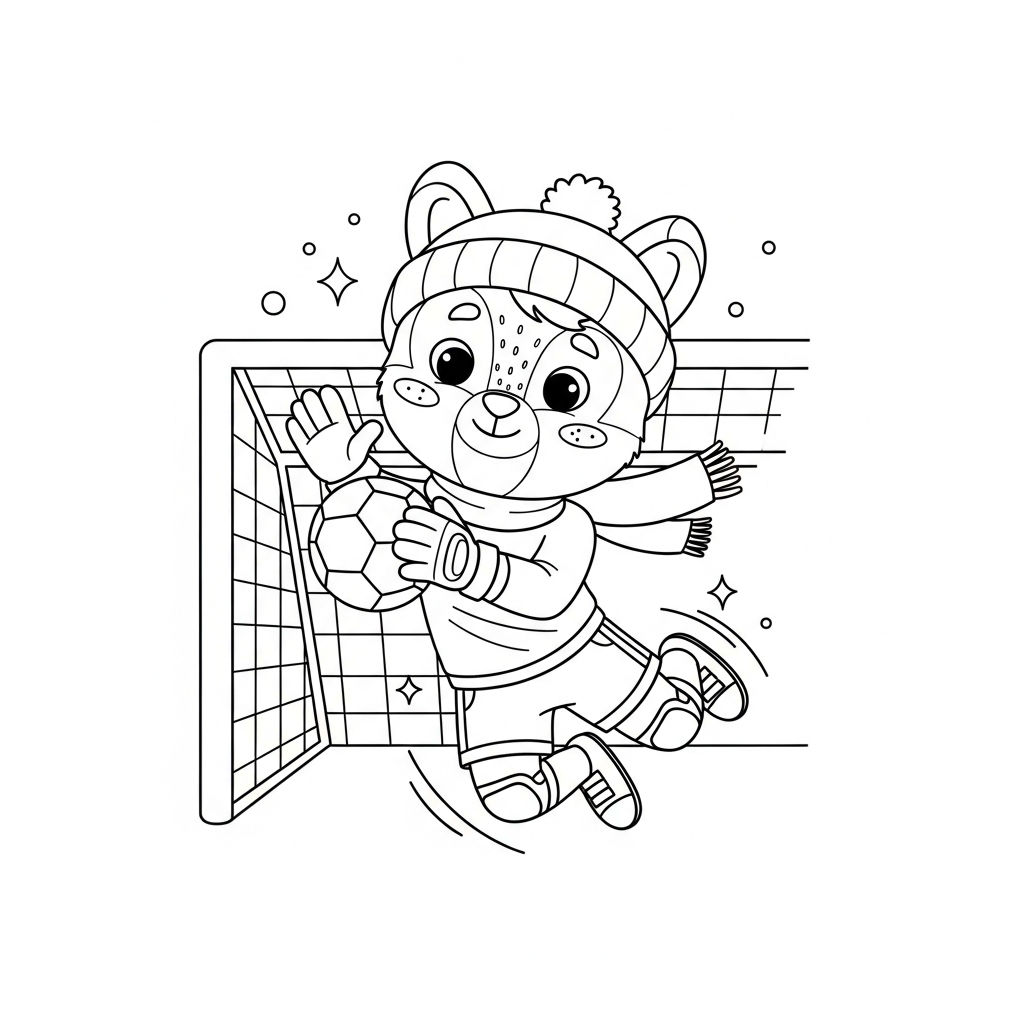 Desenho de goleiro para colorir em traje de inverno na cozinha da Copa
