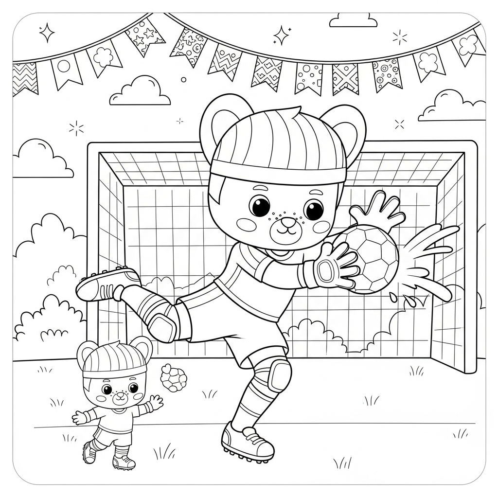 Desenho de goleiro para colorir chutando bola com força em churrasco brasileiro