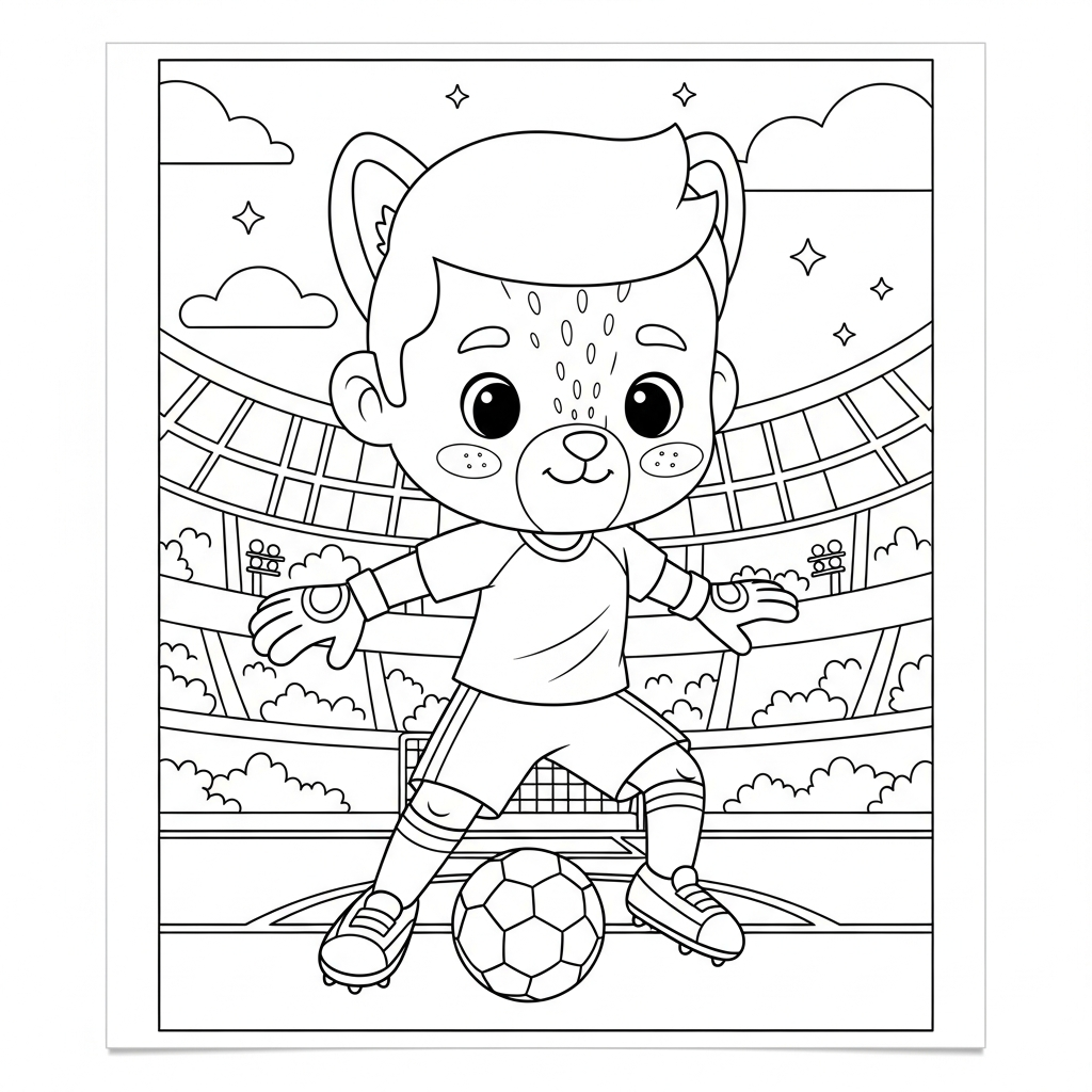 Desenho de goleiro para colorir fintando com balanço de corpo no campo.