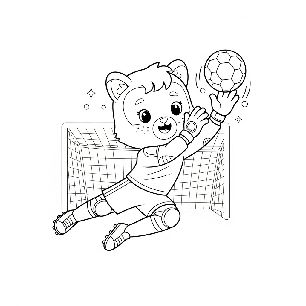 Desenho de goleiro para colorir interceptando passe perto do banco de reservas coberto.