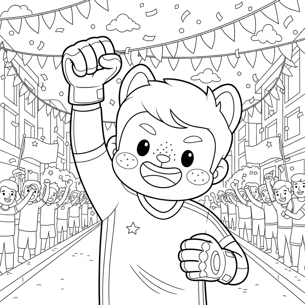 Desenho de goleiro para colorir comemorando gol com punho cerrado na avenida