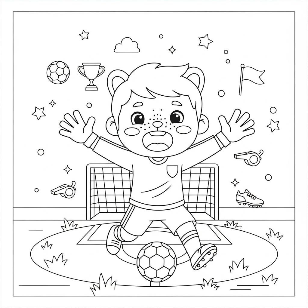 Desenho de goleiro para colorir correndo até a torcida no círculo central