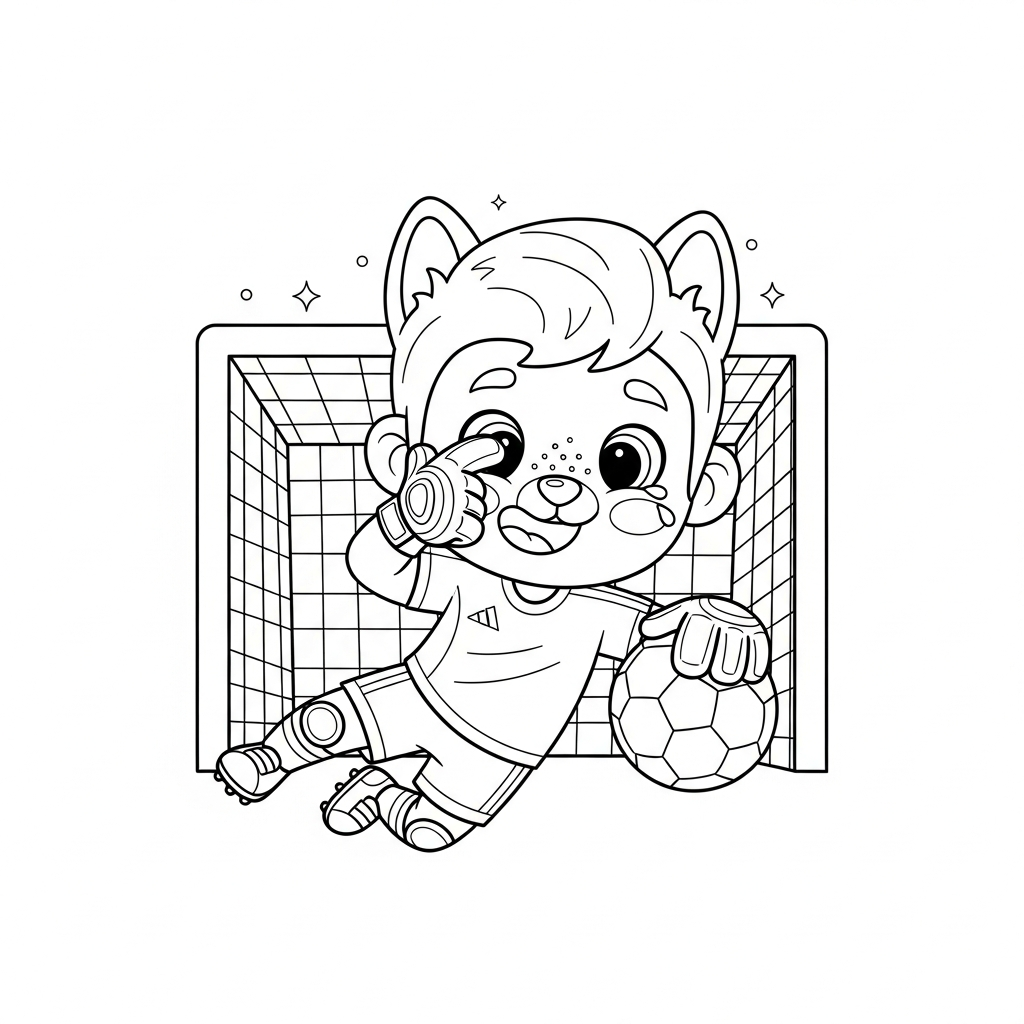 Desenho de goleiro para colorir imitando bebê chorando em estádio noturno iluminado