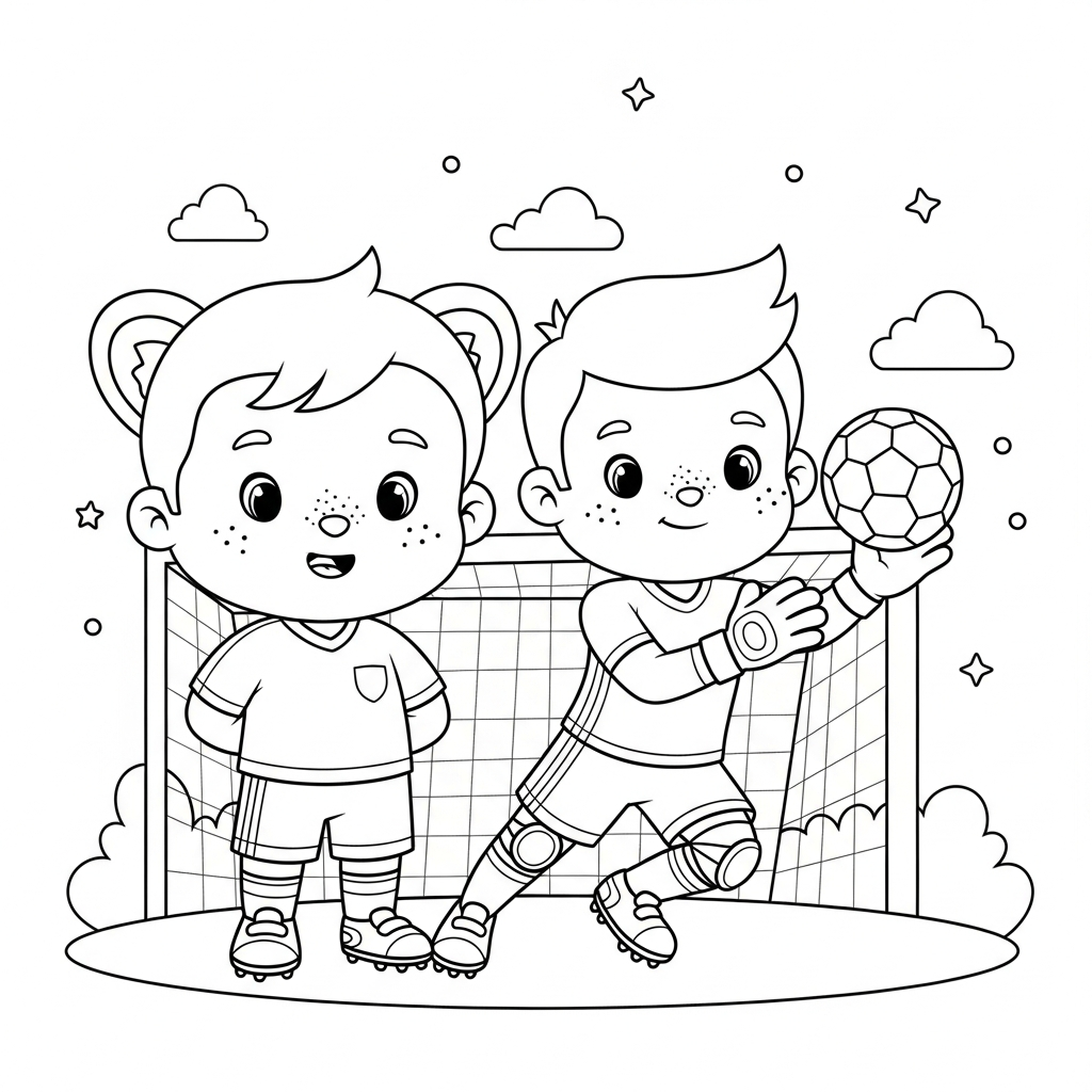 Desenho de goleiro para colorir em foto perfilada na cozinha decorada para a Copa.
