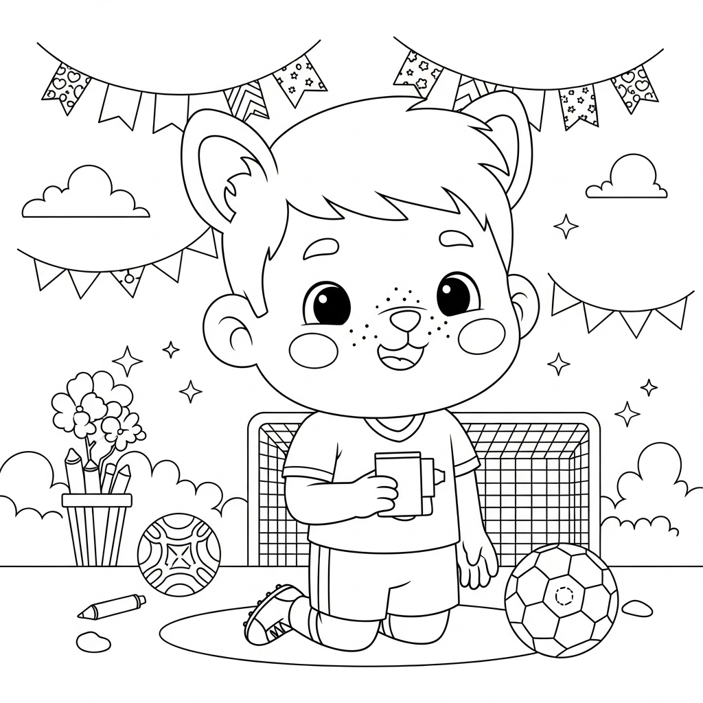 Desenho de jogador de futebol para colorir ajoelhado pedindo algo com expressão suplicante